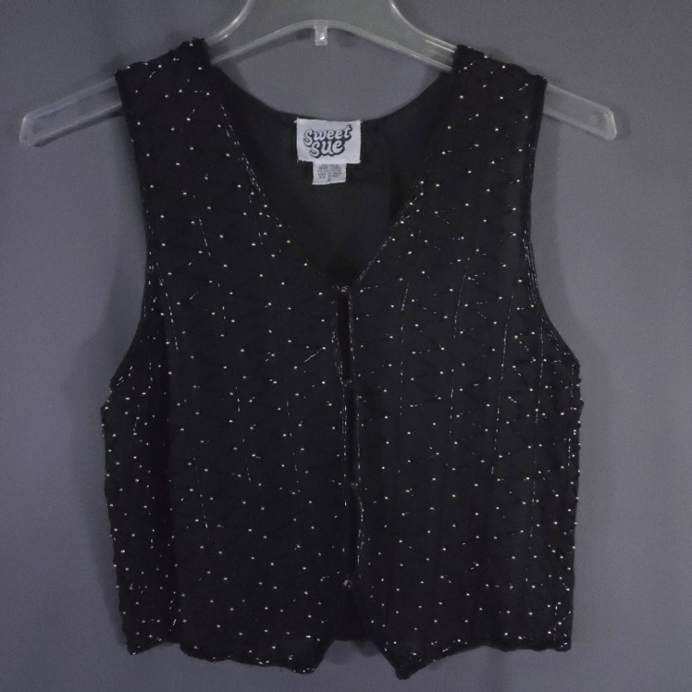 Vtg Sweet Sue Sequined Beaded Vest‎ 100% Silk WhimsiGoth Fairycore Size Small